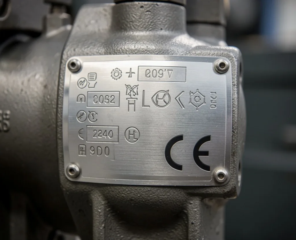 Machinery data plate and compliance specimen